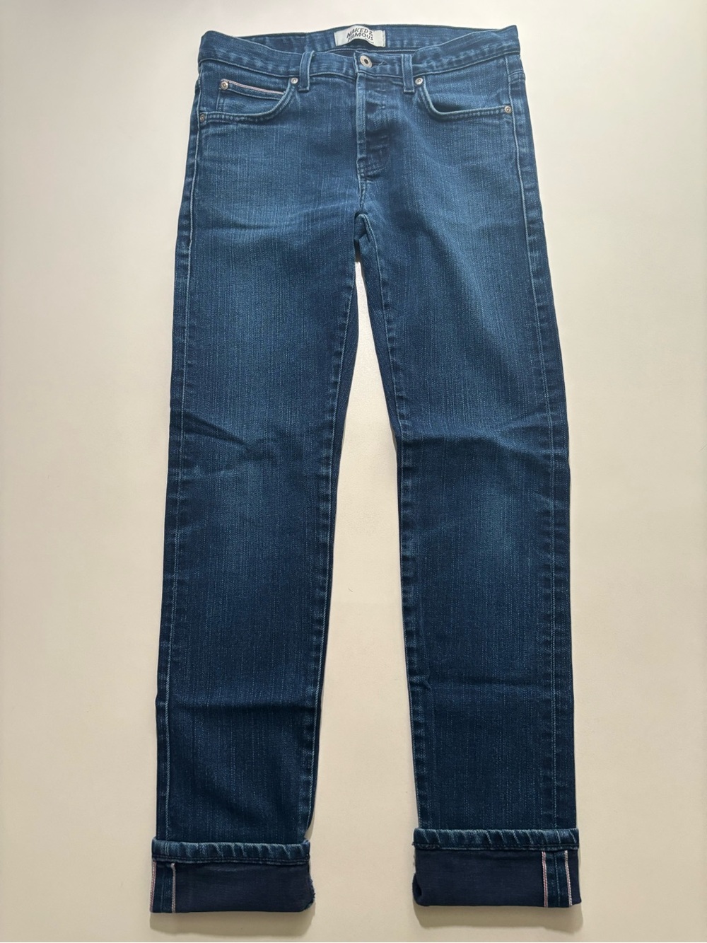 Naked and famous selvaged super skinny guy indigo jeans (perfect to fade)